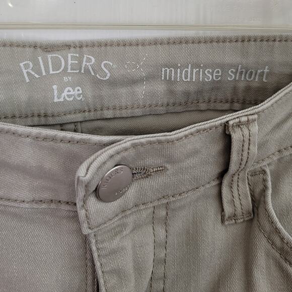 Rider's By Lee Khaki Womens Size 8 Regular Solid Midrise Bermuda Cotton Shorts - Picture 4 of 7